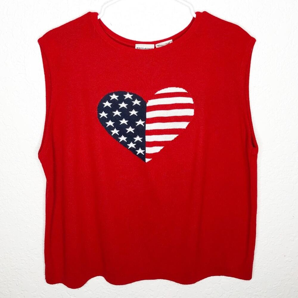 Vintage red white blue American flag heart sleeveless sweater vest 4th of July